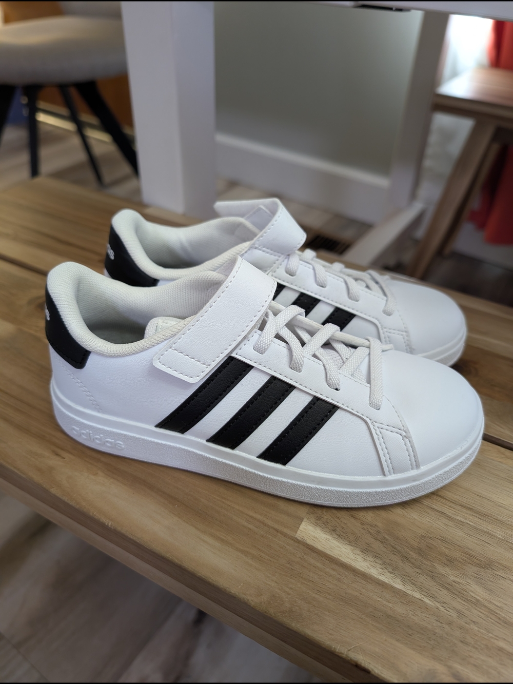 Adidas Kids White & Black Court-Style Sneakers
